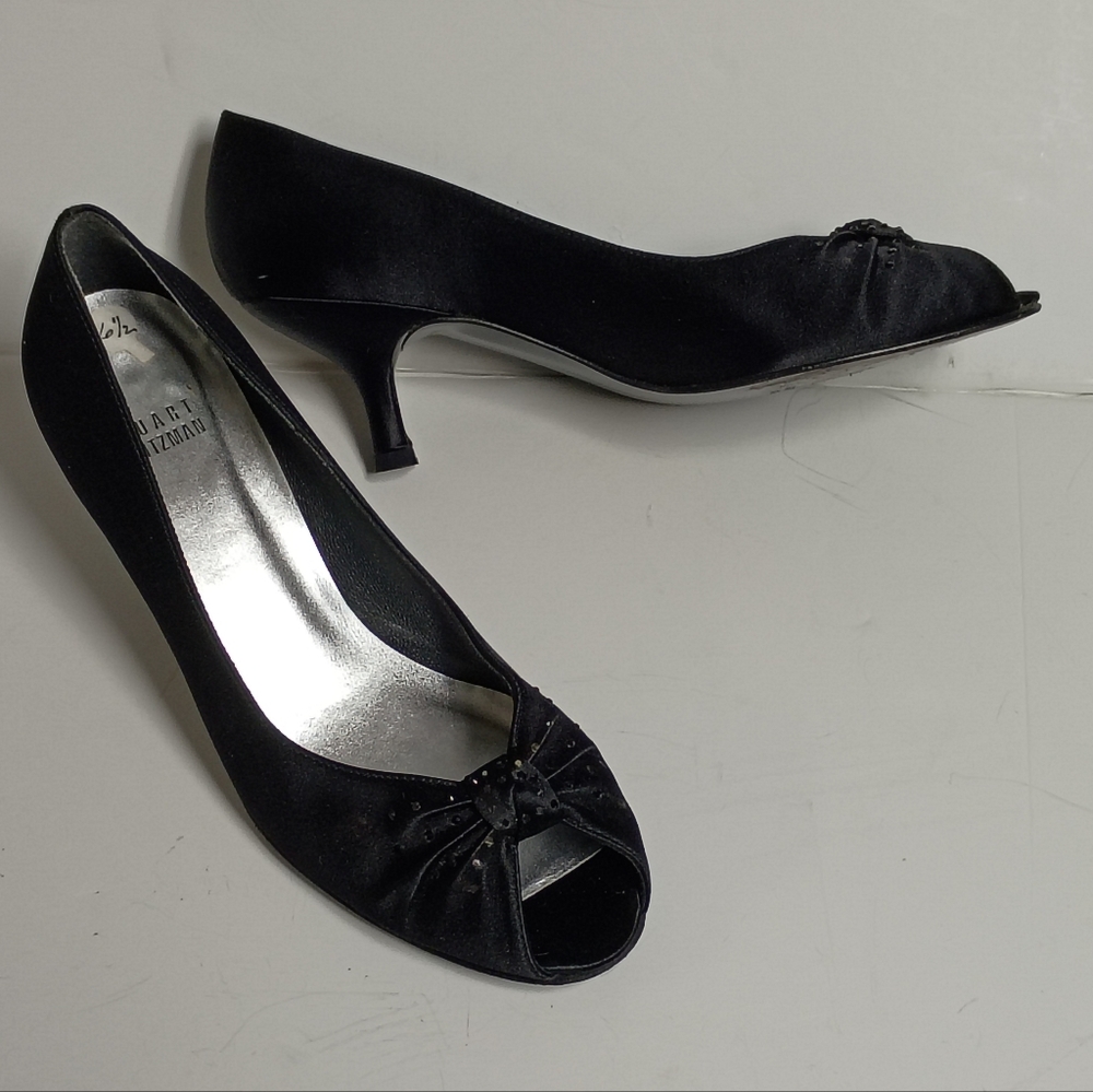 STUART WEITZMAN SATIN PEEP TOE RHINESTONE DRESS SHOES SZ 6 1/2
